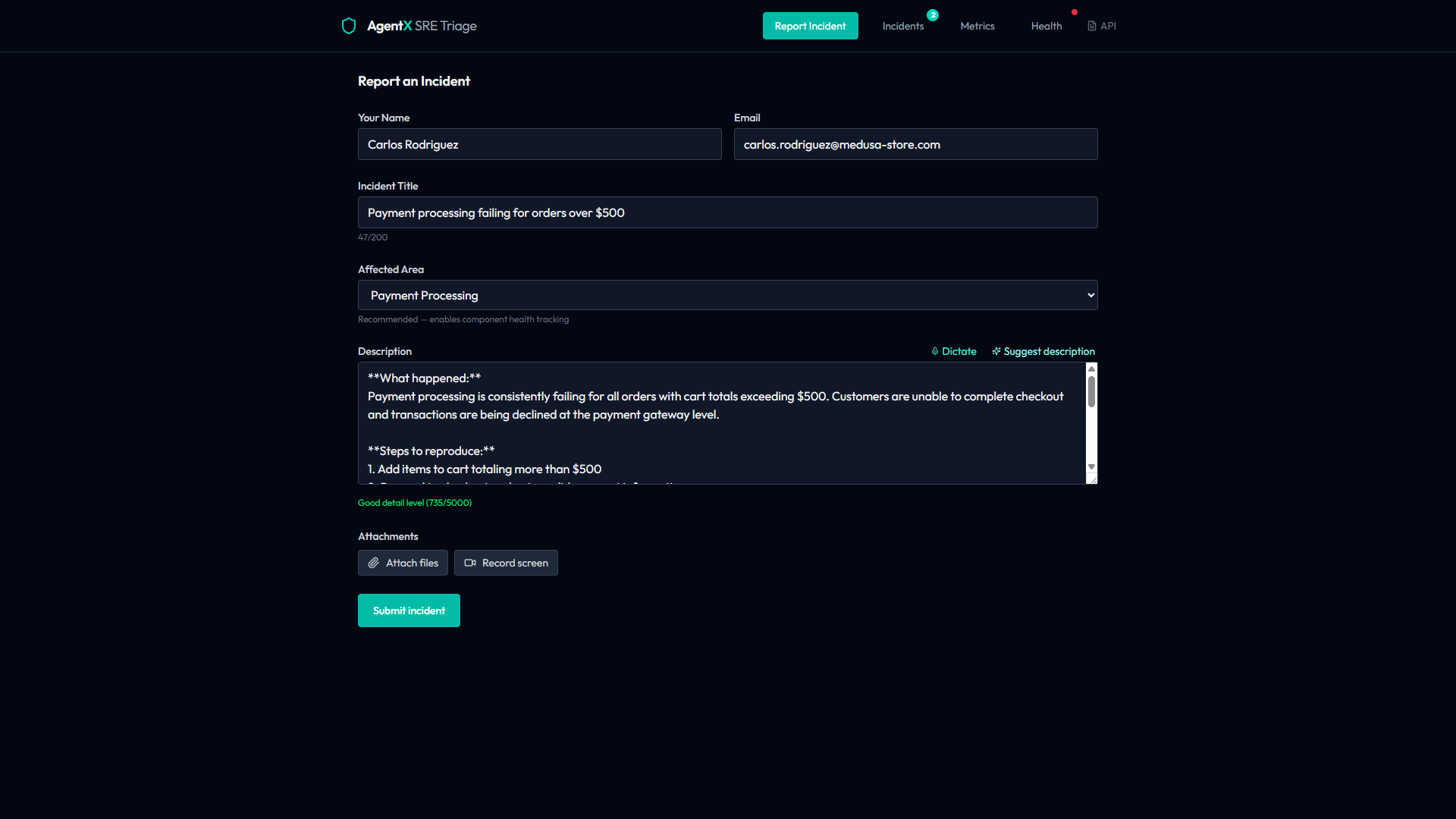 Incident report form
