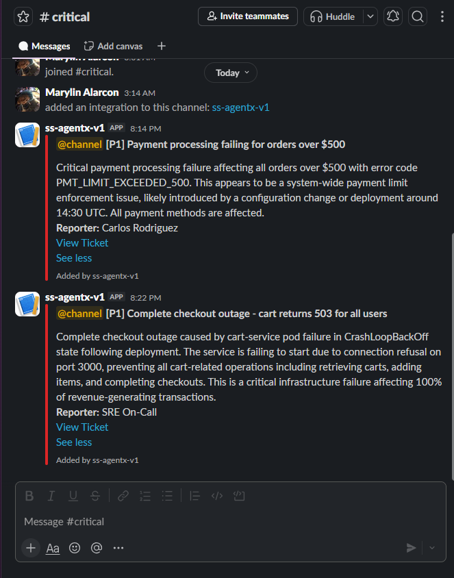 Slack critical alert